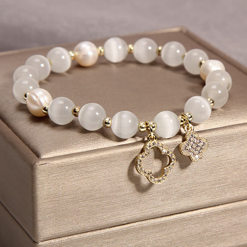 Fortune Jewel Cat's Eye Lovely Cat Pattern Pearl Love Charm Bracelet
