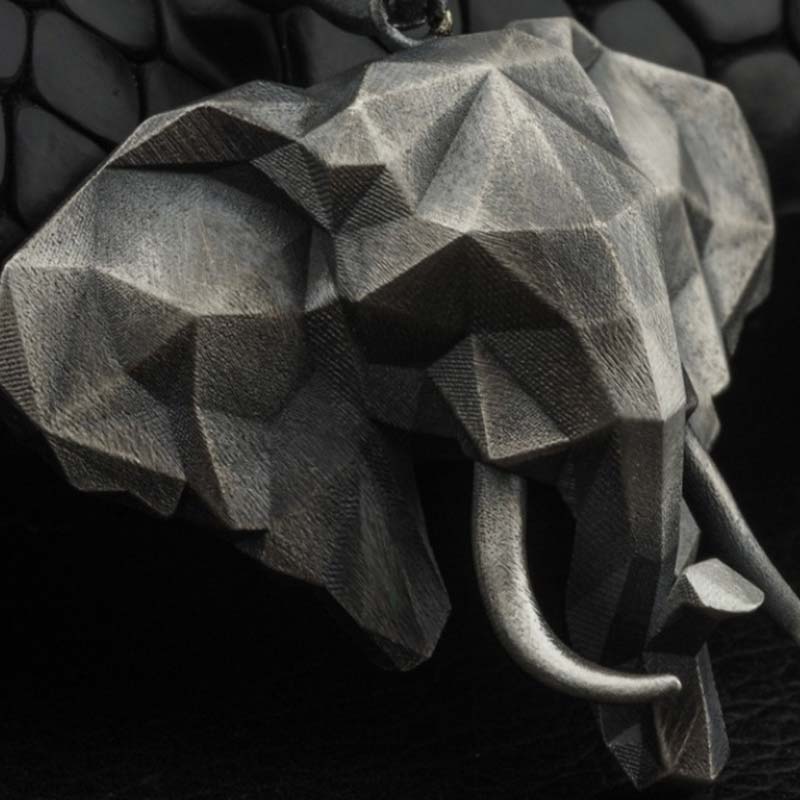 Fortune Jewel Elephant Pewter Titanium Steel Strength Necklace Pendant