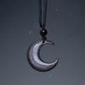Fortune Jewel Natural Silver Sheen Obsidian Selenite Crystal Crescent Moon Yin Yang Couple Protection Necklace Pendant