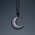 Fortune Jewel Natural Silver Sheen Obsidian Selenite Crystal Crescent Moon Yin Yang Couple Protection Necklace Pendant