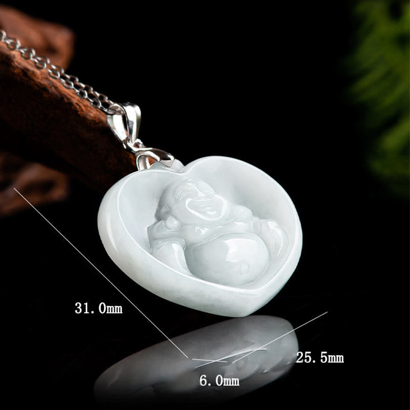 Fortune Jewel Laughing Buddha White Jade Luck Blessing Titanium Steel Chain Necklace Pendant Fortune Jewel