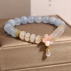 Fortune Jewel Aquamarine White Agate Pearl Abacus Beads Flower Healing Bracelet