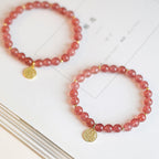 Fortune Jewel 14K Gold Plated Strawberry Quartz Fu Character Healing Charm Bracelet
