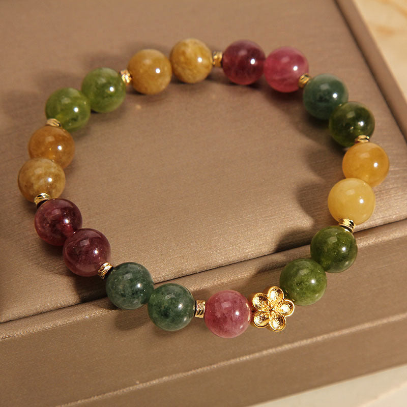 Fortune Jewel Natural Colorful Tourmaline Golden Flower Positive Bracelet