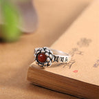 Fortune Jewel925 Sterling Silver Lotus Red Agate Confidence Blessing Ring