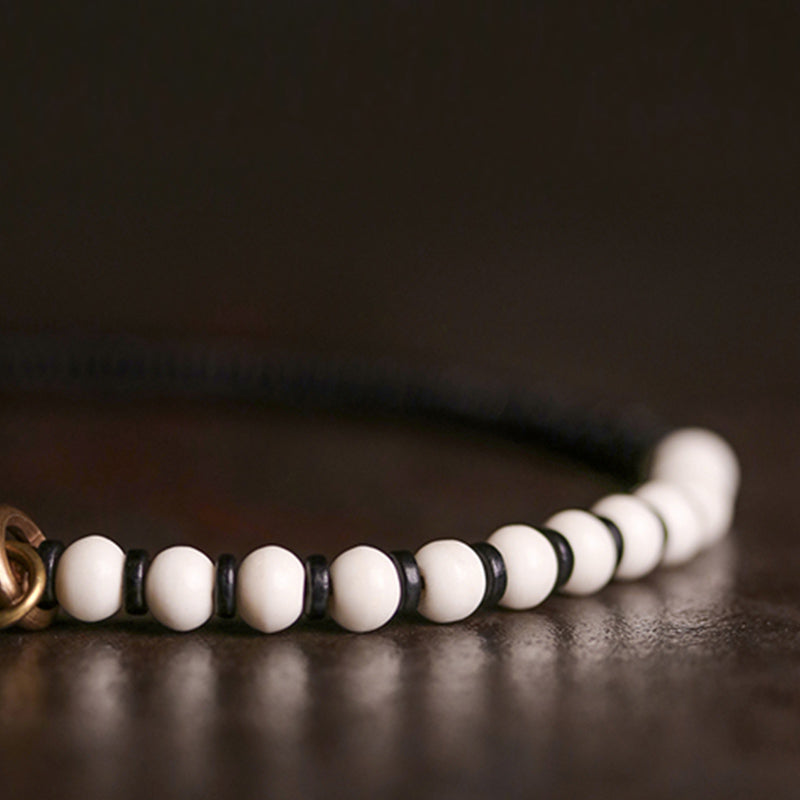 Fortune Jewel Bone Beads Ebony Wood Copper Strength Couple Bracelet