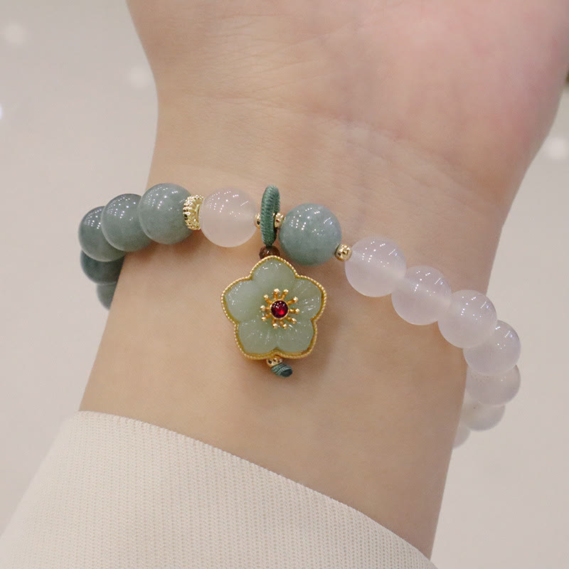 Fortune Jewel White Agate Jade Lotus Flower Peace Buckle Protection Bracelet
