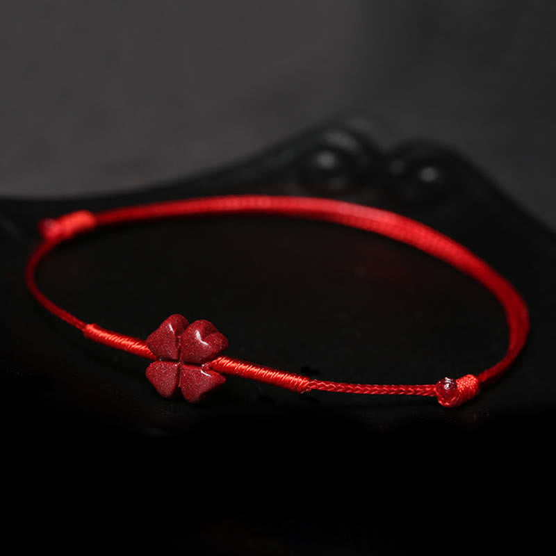 Fortune Jewel Handmade Plum Blossom Four Leaf Clover PiXiu Lotus Koi Fish Cinnabar Blessing Braid Bracelet