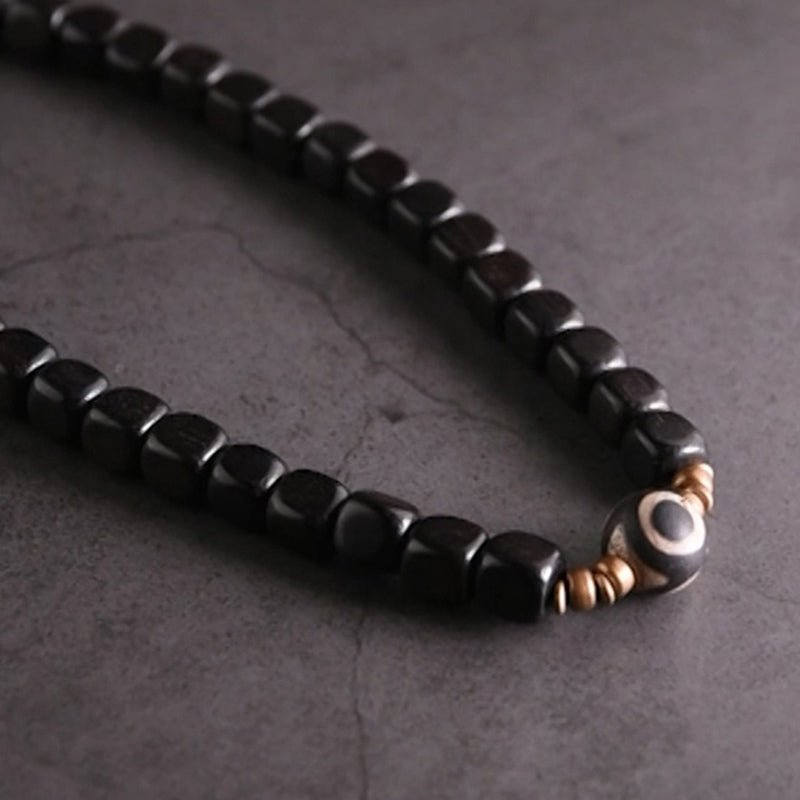Fortune Jewel Ebony Wood Dzi Bead Copper Peace Couple Bracelet