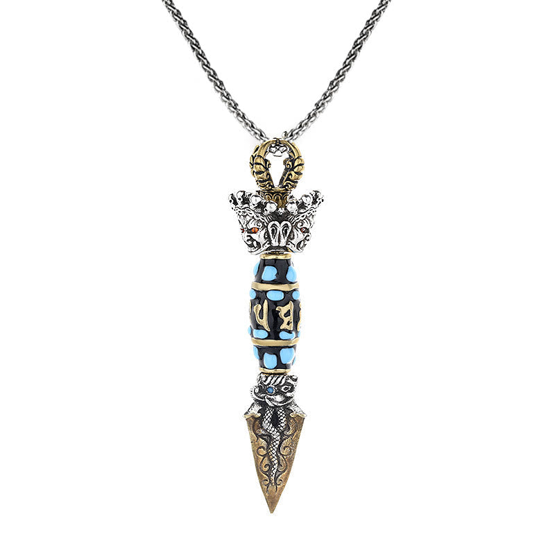 Fortune Jewel Tibet Om Mani Padme Hum Dzi Bead Dorje Vajra Pattern Wealth Rotatable Necklace Pendant