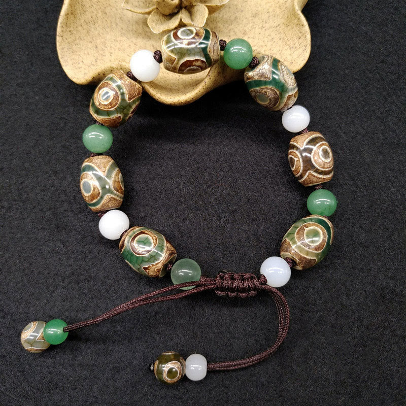 Fortune Jewel Tibetan Three-eyed Dzi Bead Luck Protection Braided Bracelet