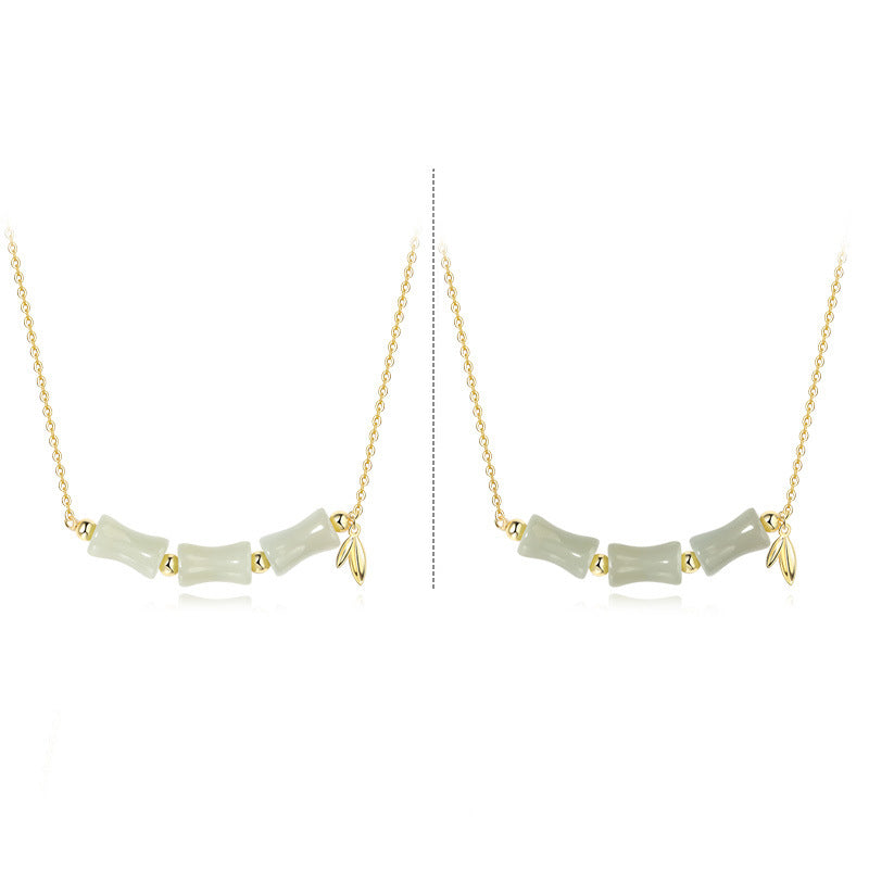 Fortune Jewel 925 Sterling Silver Hetian Jade Bamboo Fu Character Prosperity Necklace Pendant Bracelet