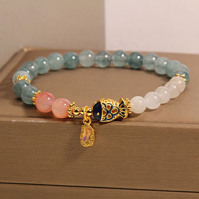 Fortune Jewel Jade Yanyuan Agate White Jade Koi Fish Scripture Charm Luck Bracelet