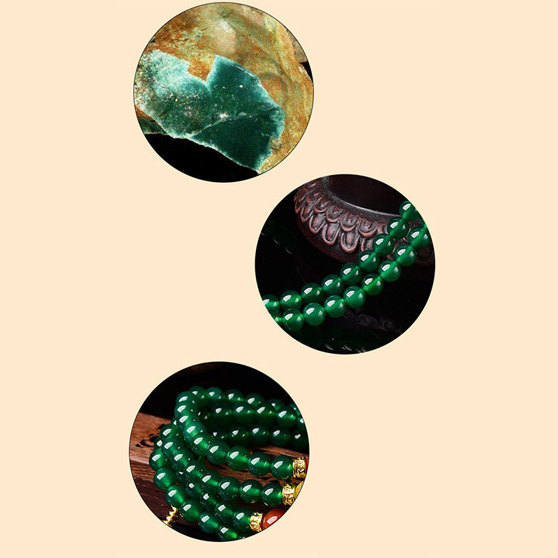 Fortune Jewel 108 Beads Natural Green Agate Success Bracelet Mala