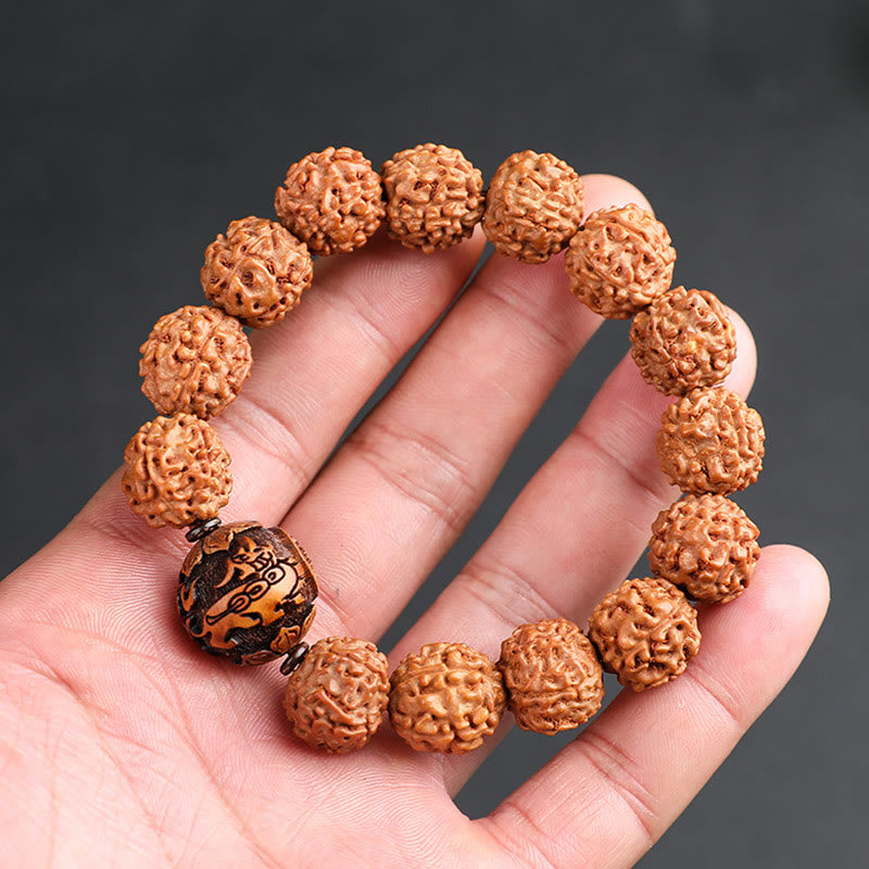 Fortune Jewel Tibet Rudraksha Bodhi Seed PiXiu Copper Coin Wealth Luck Bracelet