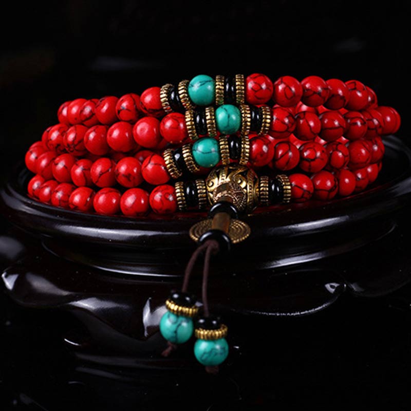 Fortune Jewel Tibetan Mala Red Turquoise Lucky Necklace Bracelet