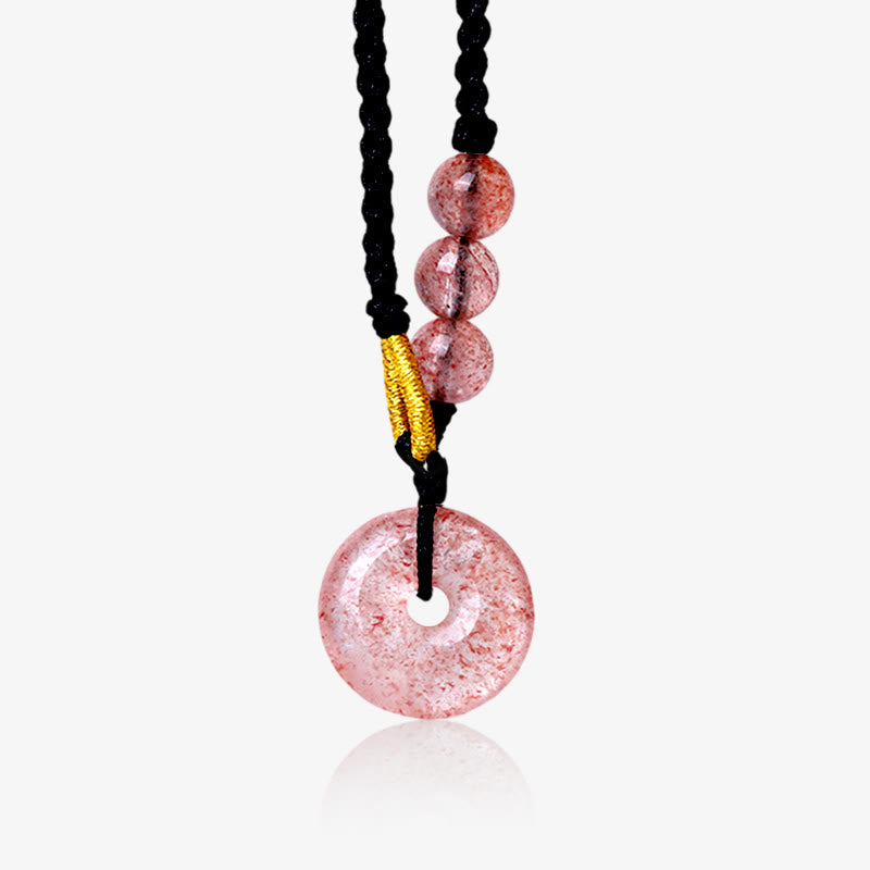 Fortune Jewel Strawberry Quartz Chalcedony Peace Buckle Healing Necklace Pendant