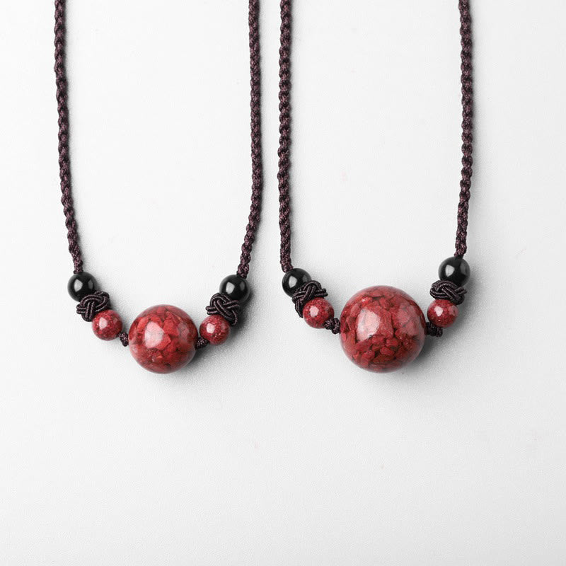 Fortune Jewel Natural Cinnabar Stones Bead Blessing Necklace Pendant