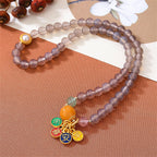 Fortune Jewel Natural Gray Agate Peace And Joy Charm Balance Double Wrap Bracelet