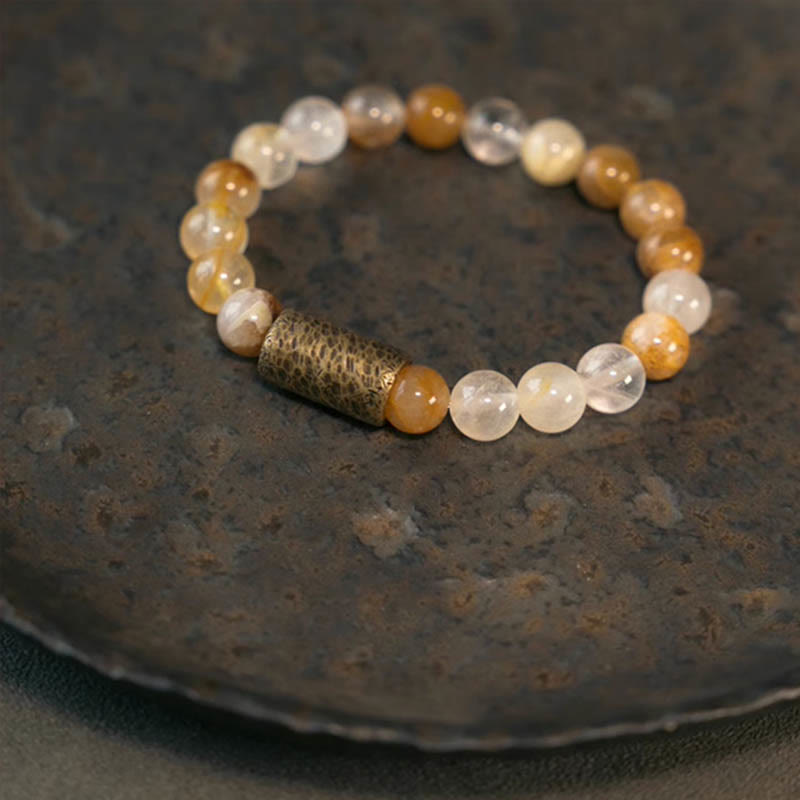 Fortune Jewel White Crystal Red Hematoid Quartz Gold Rutilated Quartz Purple Phantom Protection Bracelet