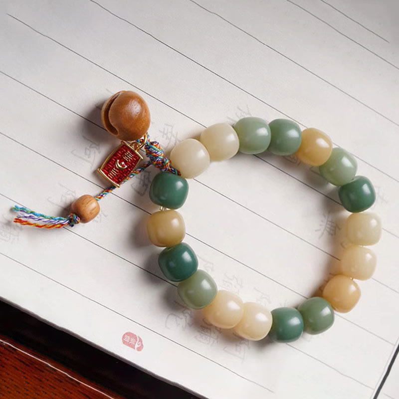 Fortune Jewel Natural Gradient Bodhi Seed Wisdom Wooden Fish Drum Charm Bracelet