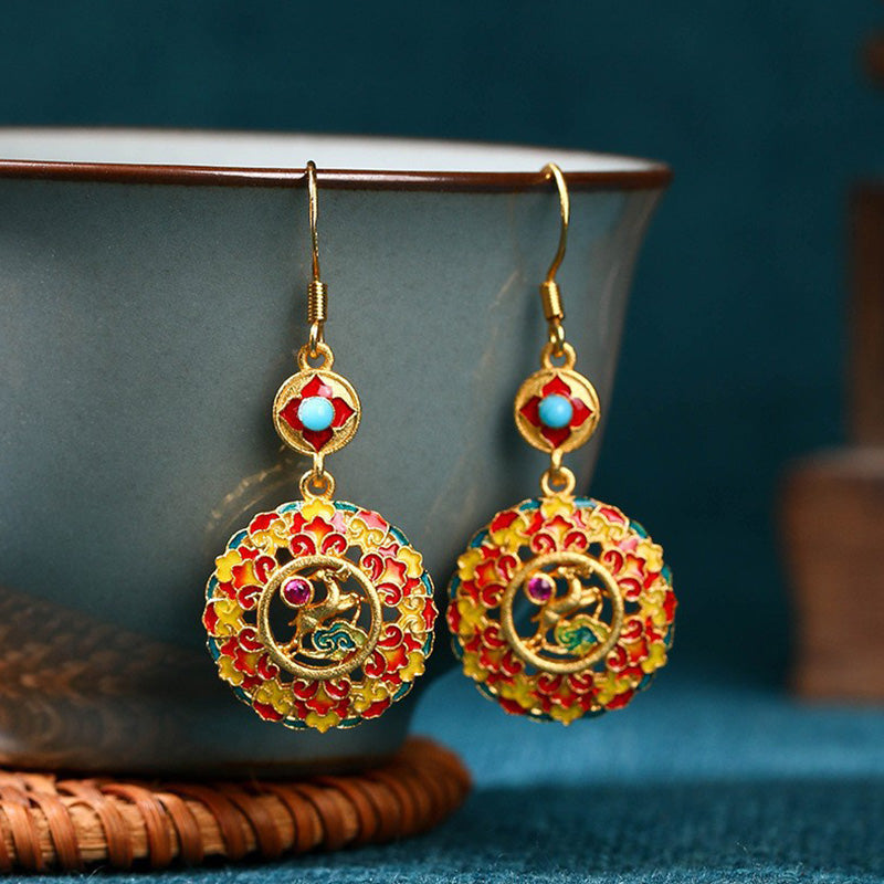 Fortune Jewel 24K Gold Plated Dunhuang Color Elk Copper Balance Drop Earrings
