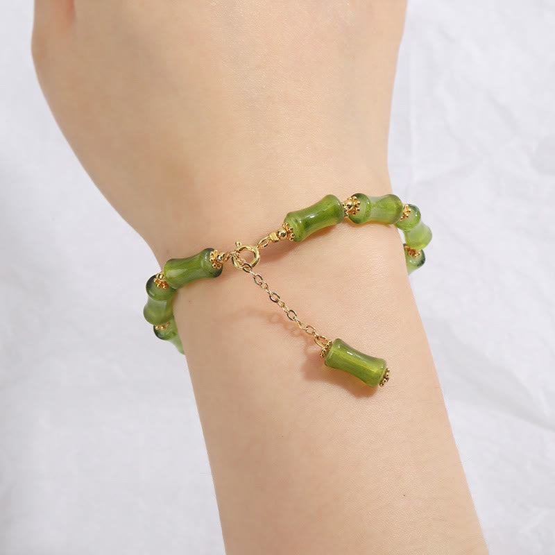 Fortune Jewel Green Bamboo Pattern Liuli Crystal Moss Agate Wealth Chain Bracelet