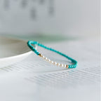 Fortune Jewel 925 Sterling Silver Natural Turquoise Pearl Beaded Bracelet