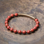 Fortune Jewel Red Jasper Moss Agate Black Obsidian Crystal Copper Peace Couple Bracelet