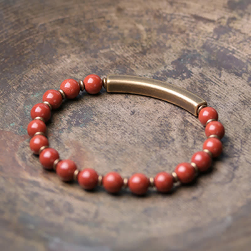 Fortune Jewel Red Jasper Moss Agate Black Obsidian Crystal Copper Peace Couple Bracelet