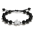Fortune Jewel Natural Black Obsidian Cat's Eye Pink Crystal PiXiu Strength Bracelet