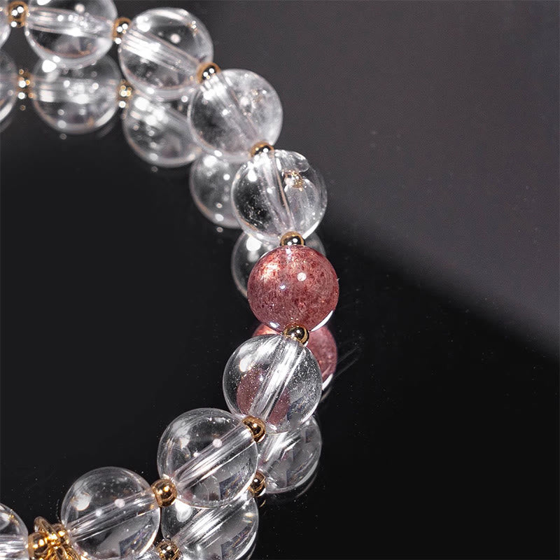Fortune Jewel White Crystal Strawberry Quartz Healing Attract Fortune Charm Bracelet