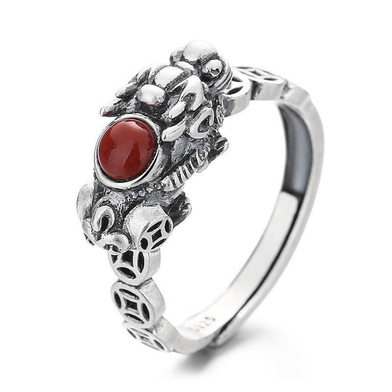 Fortune Jewel PiXiu Copper Coin Red Agate Wealth Luck Ring
