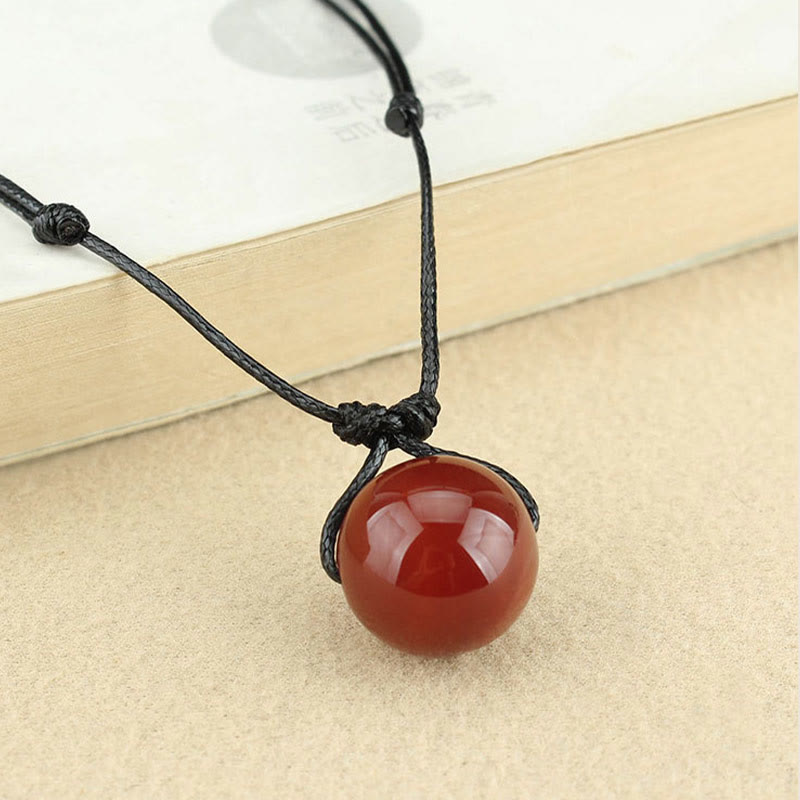 Fortune Jewel Red Agate Bead Confidence Leather Rope Necklace Pendant