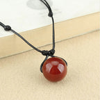Fortune Jewel Red Agate Bead Confidence Leather Rope Necklace Pendant