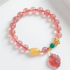Fortune Jewel Natural Strawberry Quartz Nine Tailed Fox Healing Bracelet