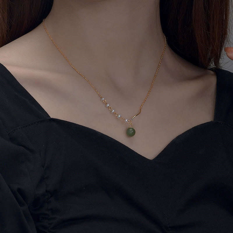 Fortune JewelNatural Hetian Jade Pearl Luck Bead Necklace Pendant