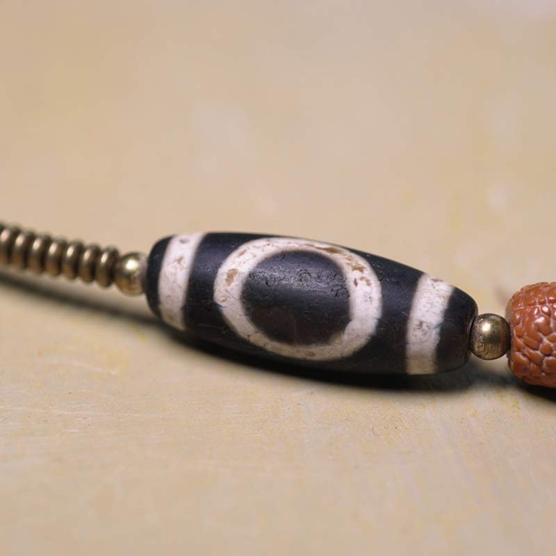 Fortune Jewel 108 Mala Rudraksha Beads Bodhi Seed Dzi Bead Luck Auspiciousness Tassel Bracelet