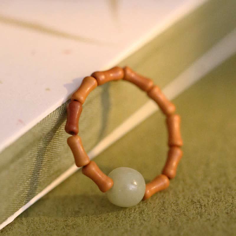 Fortune Jewel Hetian Jade Beaded Bamboo Prosperity Luck Ring