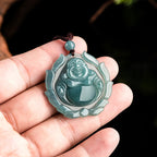 Fortune Jewel Natural Jade Laughing Buddha Lotus Pattern Luck Necklace Pendant Fortune Jewel