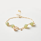 Fortune Jewel 14K Gold Plated Hetian Jade Golden Rose Flower Luck Chain Bracelet