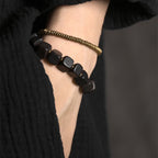 Fortune Jewel Tibetan Ebony Wood Copper Peace Double Wrap Bracelet