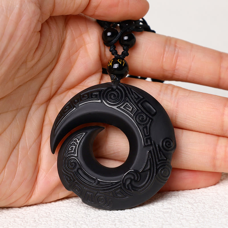 Fortune Jewel Natural Black Obsidian Ice Obsidian Strength Necklace Pendant