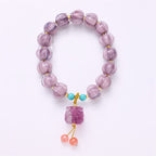 Fortune Jewel Liuli Glass Bead Lotus Design Fluorite Ivory Fruit Dancing Lion Charm Enlightenment Bracelet