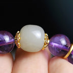 Fortune Jewel Natural Amethyst Crystal Hetian Jade Healing Charm Bracelet