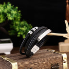 Fortune Jewel Leather Multi-Layer Titanium Steel Balance Braided Magnetic Buckle Bracelet