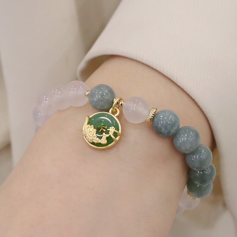 Fortune Jewel White Agate Jade Lotus Flower Peace Buckle Protection Bracelet