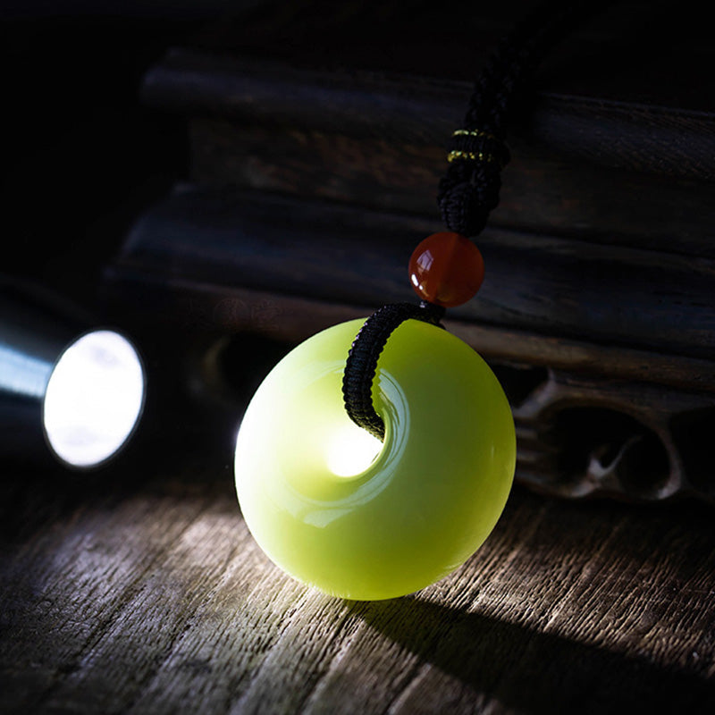 Fortune Jewel Natural Round Jade Gray Jade Peace Buckle Luck Necklace Pendant