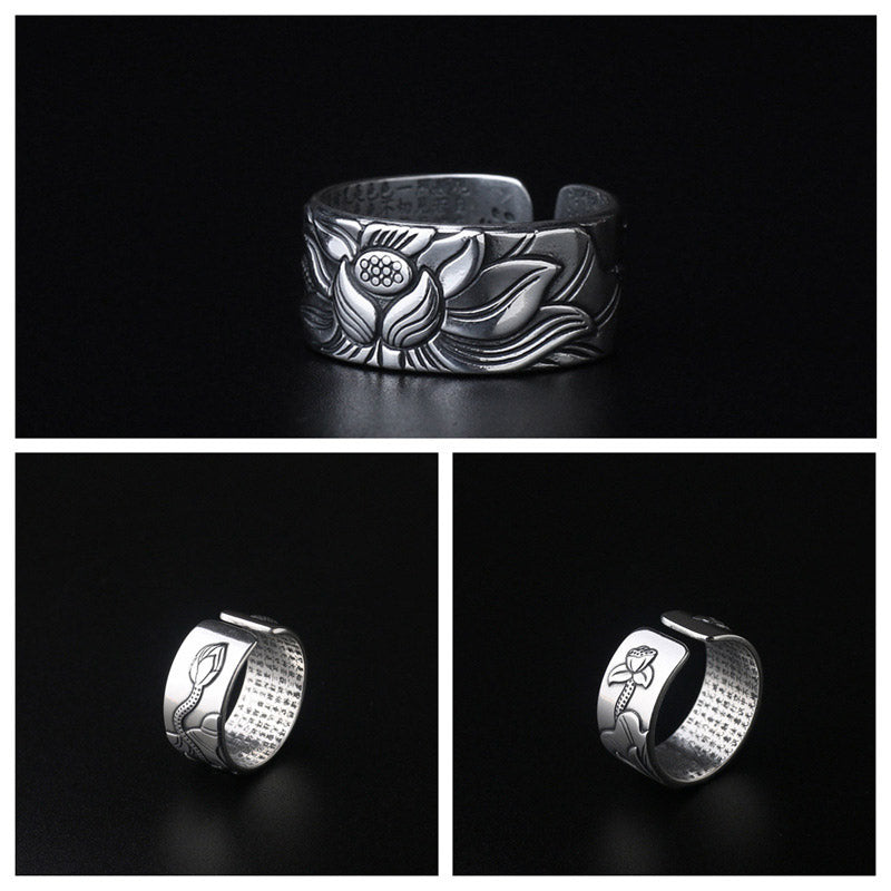 Fortune Jewel Tibetan Lotus White Copper Enlightenment Ring