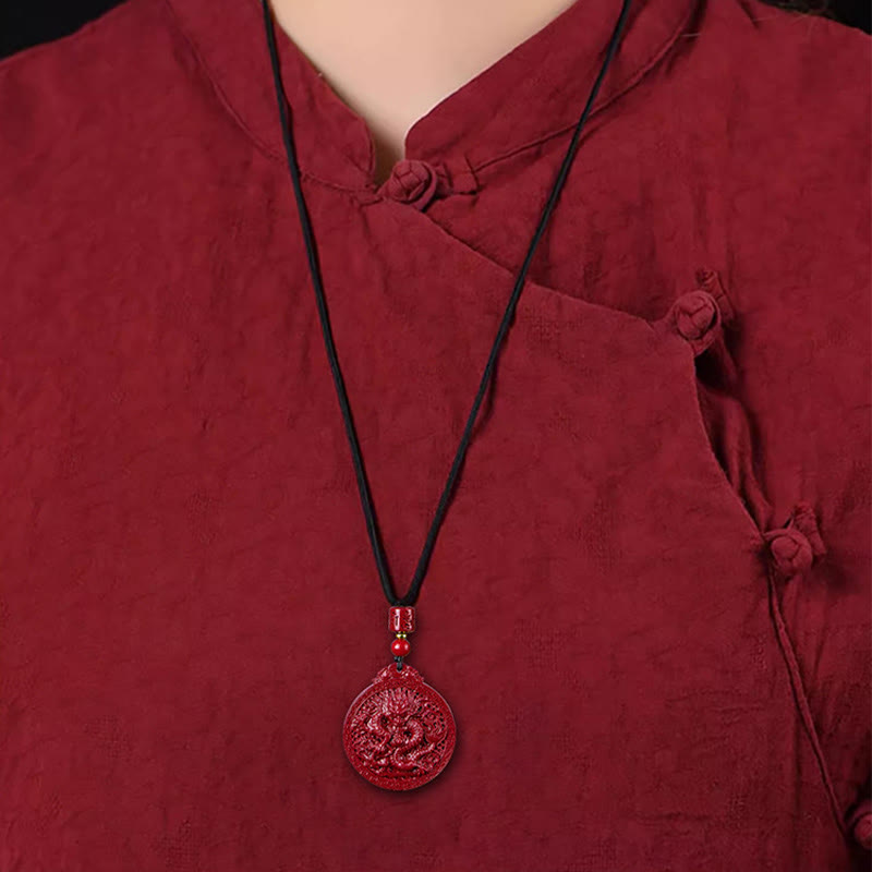 Fortune Jewel Year of the Dragon Natural Cinnabar Dragon Protection Necklace Pendant
